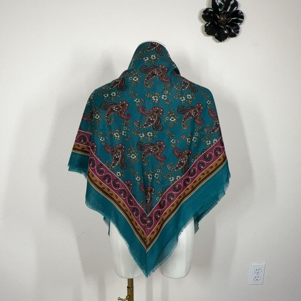 JP Collections Scarf Womens One Size Green Paisley Chiffon Square Fringe Italy